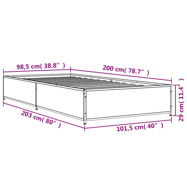Graues Bettgestell Nerciu 100x200cm (Holz und Metall)