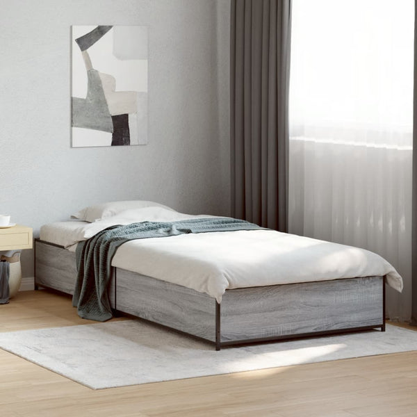 Graues Bettgestell Nerciu 90x200cm (Holz und Metall)