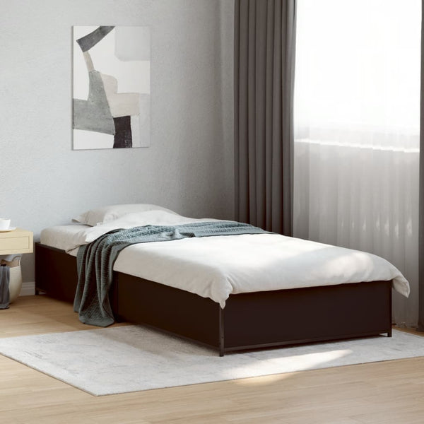 Schwarzes Bettgestell Nerciu 75x190cm (Holz und Metall)
