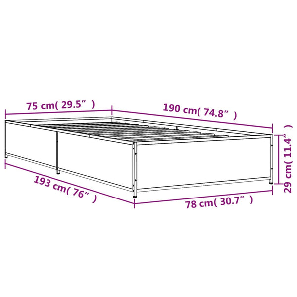 75x190cm graues Bettgestell Nerciu (Holz und Metall)