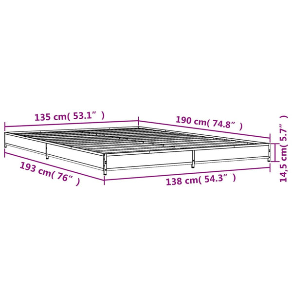 Nerciu Bettgestell schwarz 135x190cm (Metall und Holz)