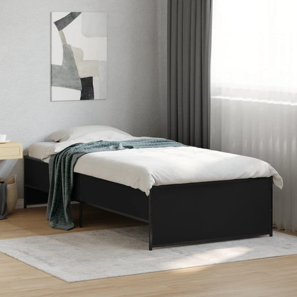 Schwarzes Bettgestell Gargelomina 100x200cm (Holz und Metall)