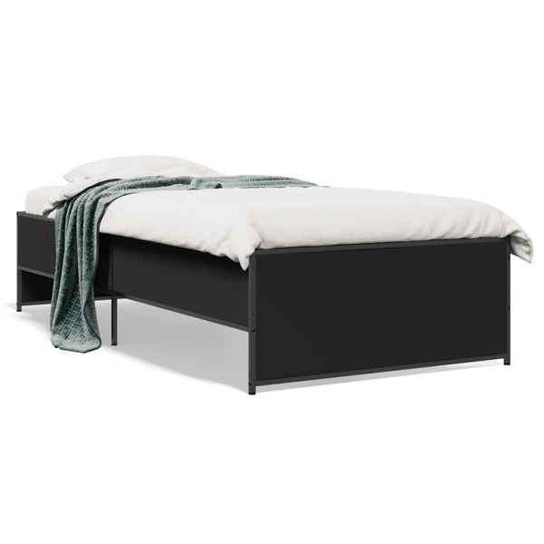 Schwarzes Bettgestell Gargelomina 90x190cm (Holz und Metall)
