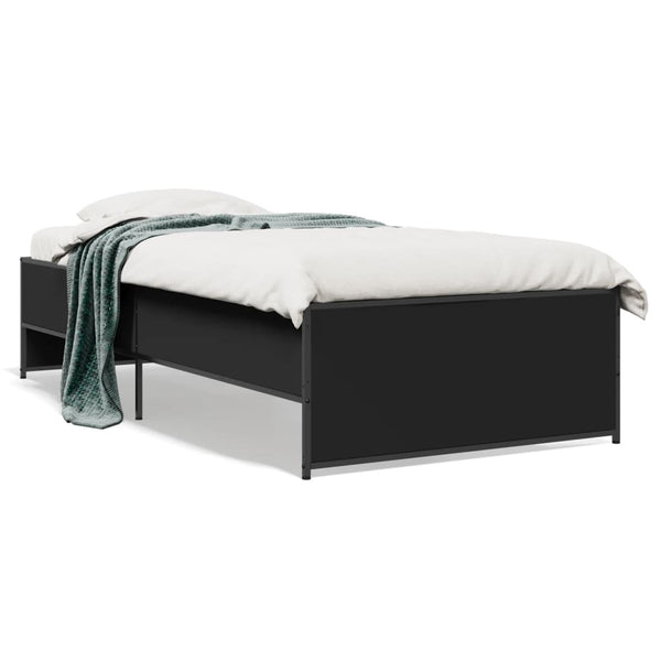 Schwarzes Bettgestell Gargelomina 75x190cm (Holz und Metall)