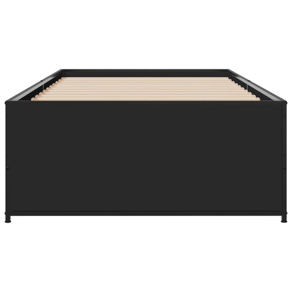 Schwarzes Bettgestell Gargelomina 75x190cm (Holz und Metall)
