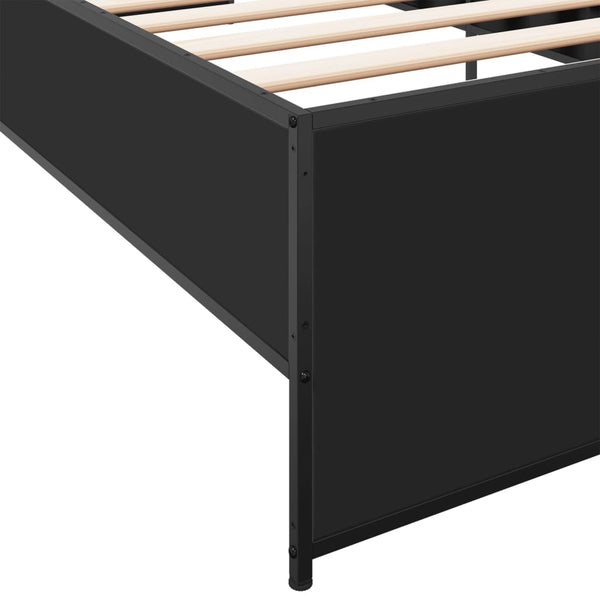 Schwarzes Bettgestell Gargelomina 75x190cm (Holz und Metall)