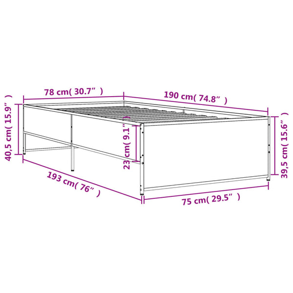 Schwarzes Bettgestell Gargelomina 75x190cm (Holz und Metall)