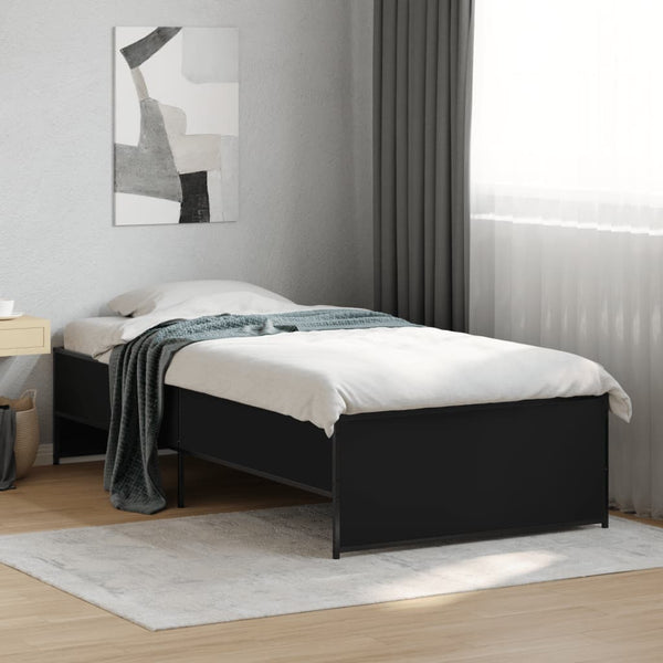 Schwarzes Bettgestell Gargelomina 75x190cm (Holz und Metall)