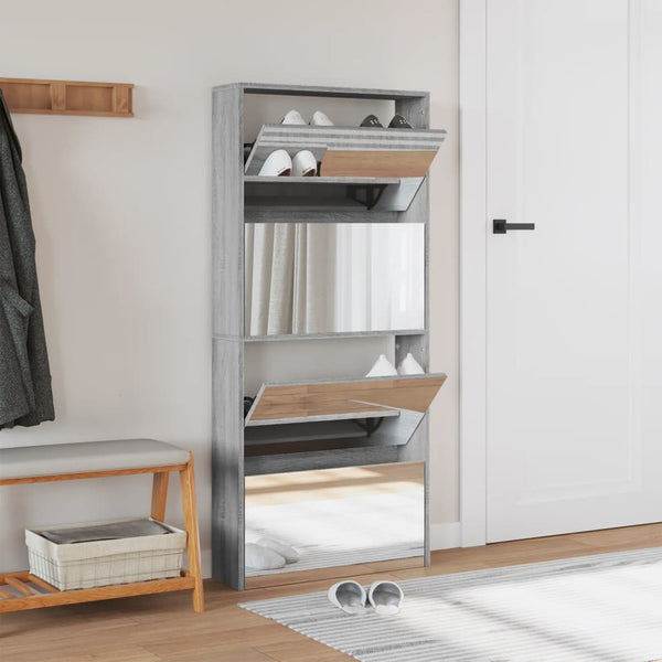 Harmaa kenkäkaappi peilillä 4 tasoa Delira 63x17x134cm (sonoma)