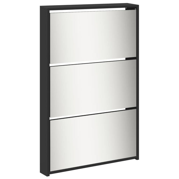 Schwarzer Schuhschrank mit Spiegel Calminica 63x17x169,5cm (5 Ebenen)
