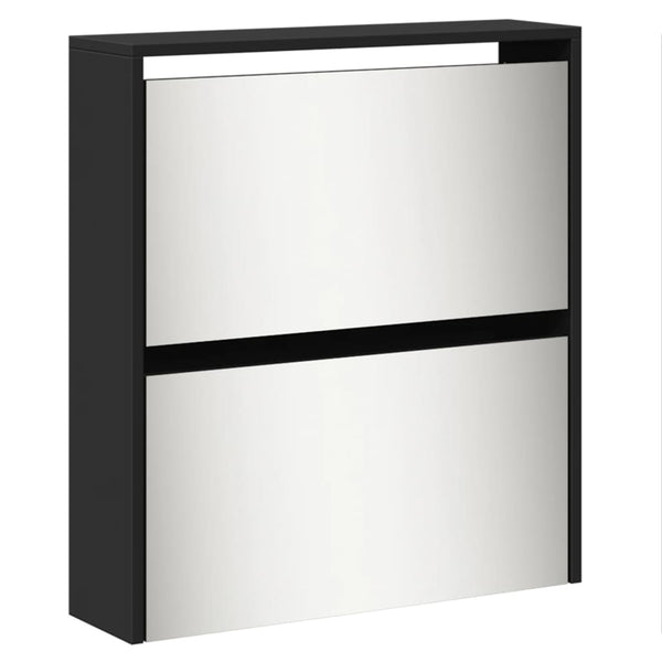Schwarzer Schuhschrank mit Spiegel Calminica 63x17x169,5cm (5 Ebenen)