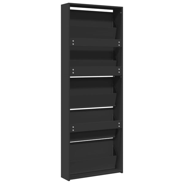Schwarzer Schuhschrank mit Spiegel Calminica 63x17x169,5cm (5 Ebenen)