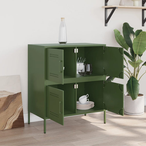 Olivgrünes Sideboard Agaftia 68x39x79cm (Stahl)
