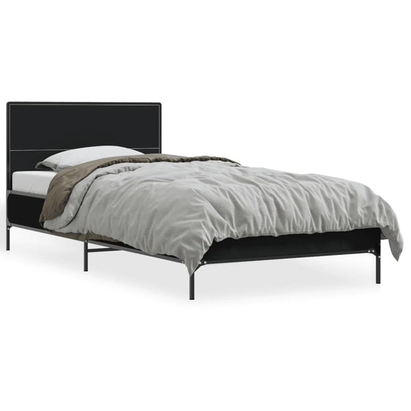 Schwarzes Bettgestell Edidia 90x200cm (Holz und Metall)
