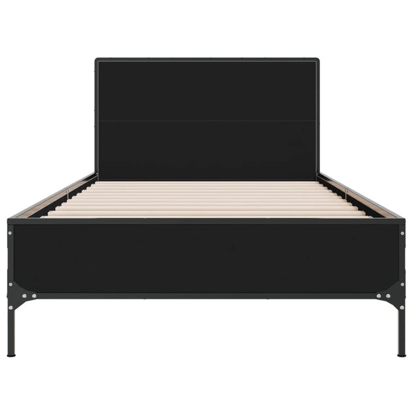 Schwarzes Bettgestell Edidia 90x200cm (Holz und Metall)