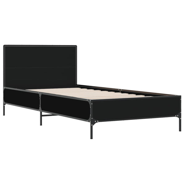 Schwarzes Bettgestell Edidia 100x200cm (Holz und Metall)