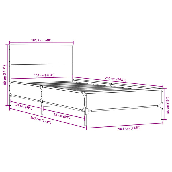 Graues Bettgestell Edidia 100x200cm (Holz und Metall)