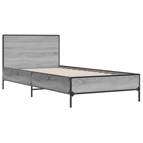 Bettgestell Edidia Grau 75x190cm (Holz und Metall)