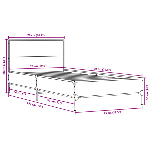 Bettgestell Edidia Grau 75x190cm (Holz und Metall)