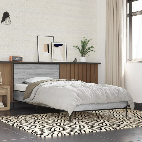 Bettgestell Edidia Grau 75x190cm (Holz und Metall)