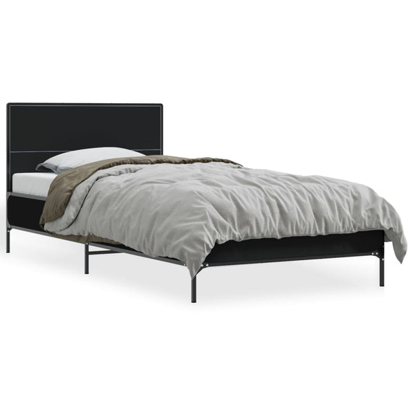 Schwarzes Bettgestell Edidia 90x190cm (Holz und Metall)