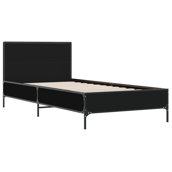 Schwarzes Bettgestell Edidia 90x190cm (Holz und Metall)