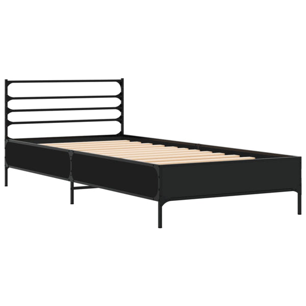 Schwarzes Bettgestell Evghenie 75x190cm (Holz und Metall)