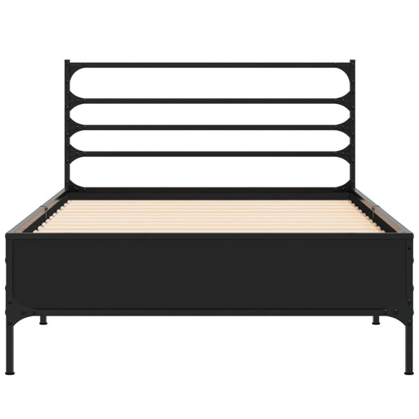 Schwarzes Bettgestell Evghenie 75x190cm (Holz und Metall)