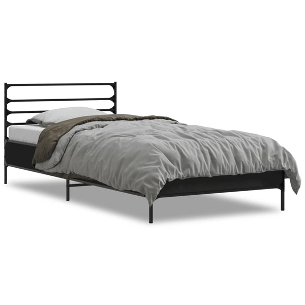 Schwarzes Bettgestell Evghenie 90x190cm (Holz und Metall)