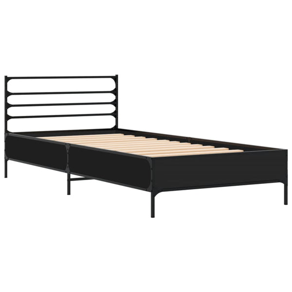 Schwarzes Bettgestell Evghenie 90x190cm (Holz und Metall)