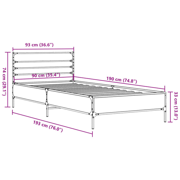 Graues Bettgestell Evghenie 90x190cm (Holz und Metall)