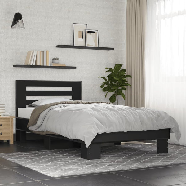 Schwarzer Bettrahmen Narcisa 75x190cm (Holz und Metall)