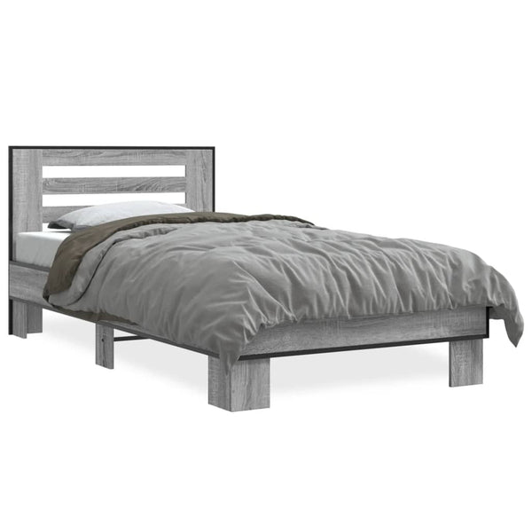 Graues Bettgestell Narcisa 75x190cm (Holz und Metall)