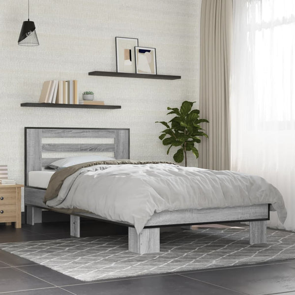 Graues Bettgestell Narcisa 75x190cm (Holz und Metall)