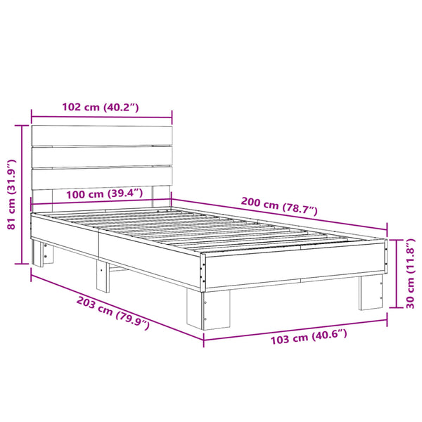 Bettrahmen Rauch-Eiche Alfo 100x200cm (Holz und Metall)