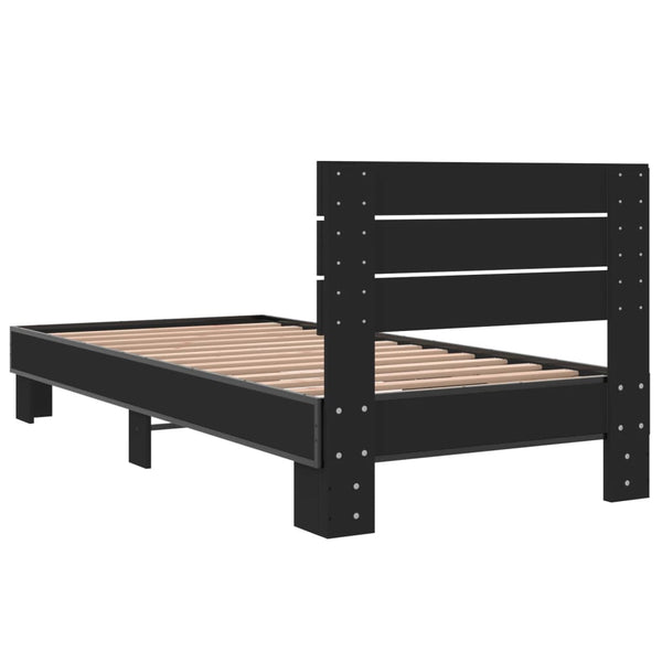 Schwarzer Bettrahmen Alfo 90x200cm (Holz und Metall)