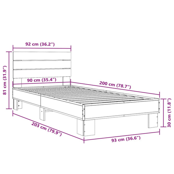 Schwarzer Bettrahmen Alfo 90x200cm (Holz und Metall)