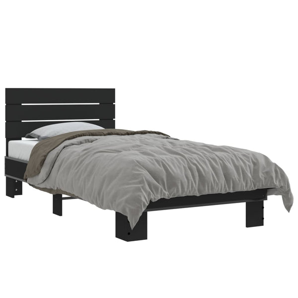Schwarzes Bettgestell Alfo 75x190cm (Holz und Metall)