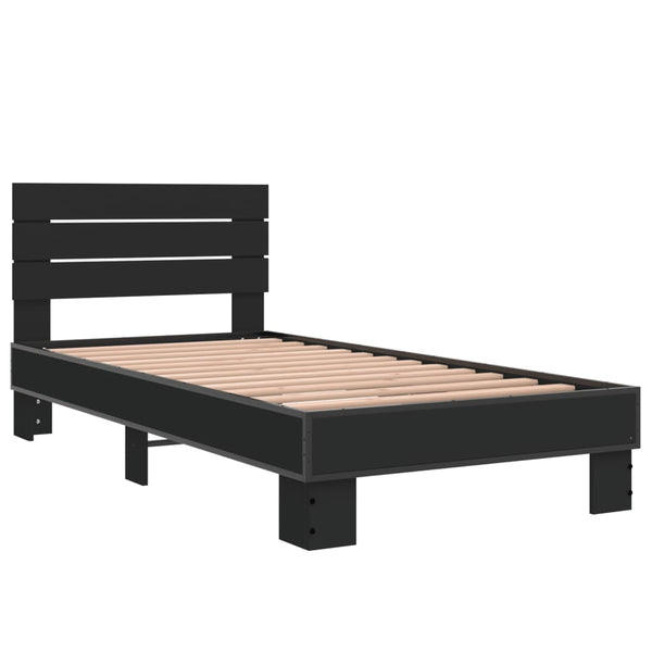 Schwarzes Bettgestell Alfo 75x190cm (Holz und Metall)