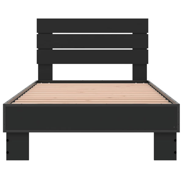 Schwarzes Bettgestell Alfo 75x190cm (Holz und Metall)