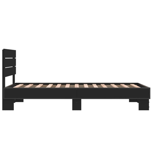 Schwarzes Bettgestell Alfo 75x190cm (Holz und Metall)