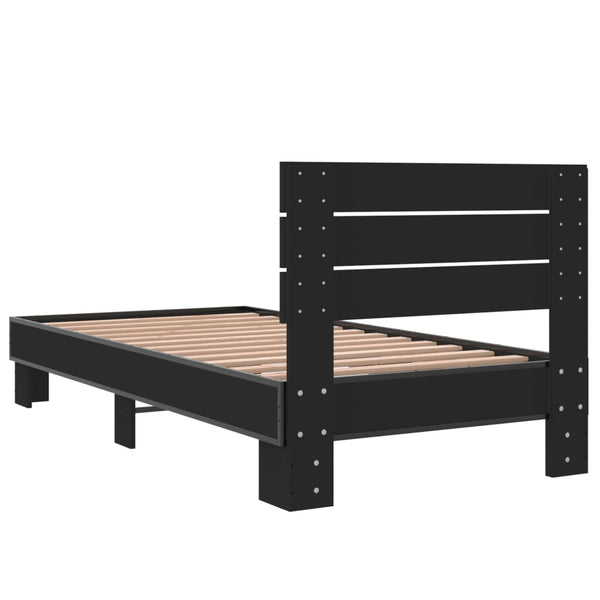 Schwarzes Bettgestell Alfo 75x190cm (Holz und Metall)