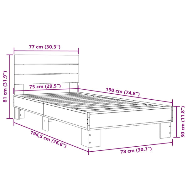 Schwarzes Bettgestell Alfo 75x190cm (Holz und Metall)