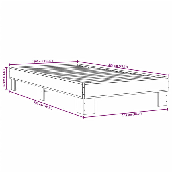 Bettrahmen Ladislau 100x200cm, Grau (Holz und Metall)