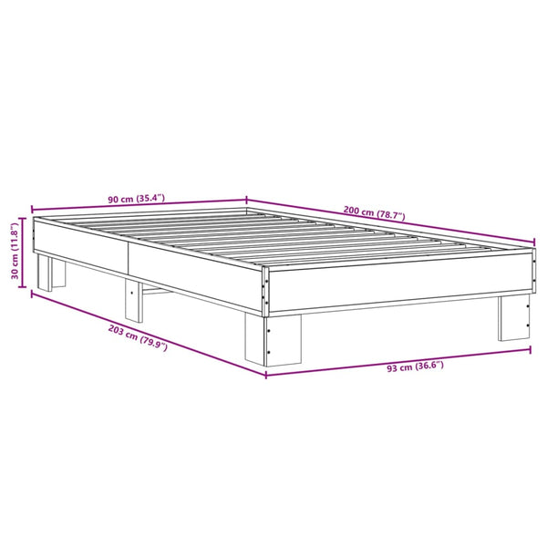 Graues Bettgestell Ladislau 90x200cm (Holz und Metall)