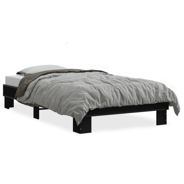 Schwarzes Bettgestell Ladislau 90x190cm (Holz und Metall)