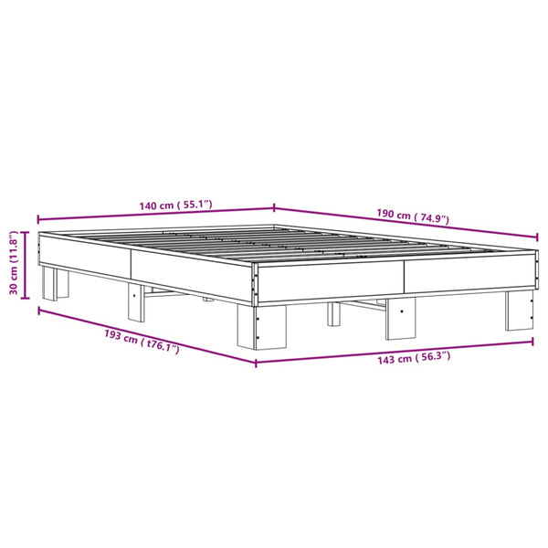 Räuchereiche Bettgestell Ladislaus 140x190cm (Holz und Metall)