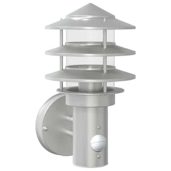 Silberne Außenwandleuchte mit Sensor Hence (Edelstahl)