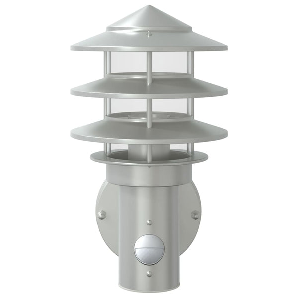 Silberne Außenwandleuchte mit Sensor Hence (Edelstahl)
