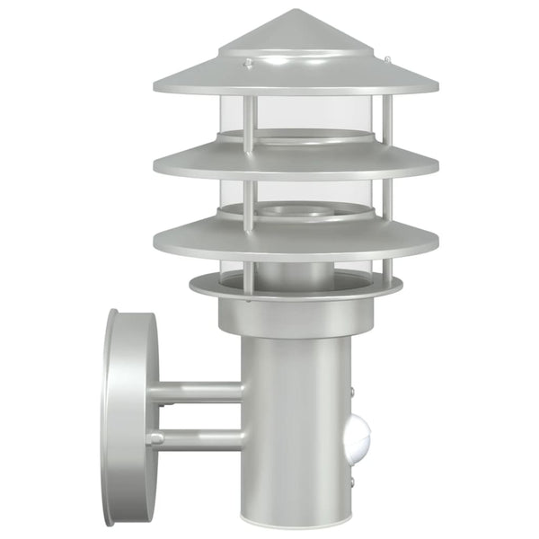 Silberne Außenwandleuchte mit Sensor Hence (Edelstahl)